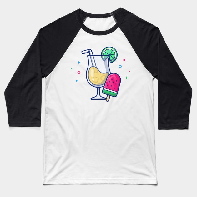 Lemon Juice With Watermelon Popsicle Cartoon Baseball T-Shirt by Catalyst Labs